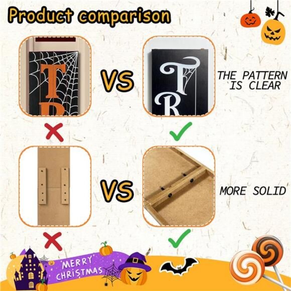 Halloween Porch Sign Decor "Trick or Treat" Wooden Hanging Sign Door Porch - Picture 4 of 8